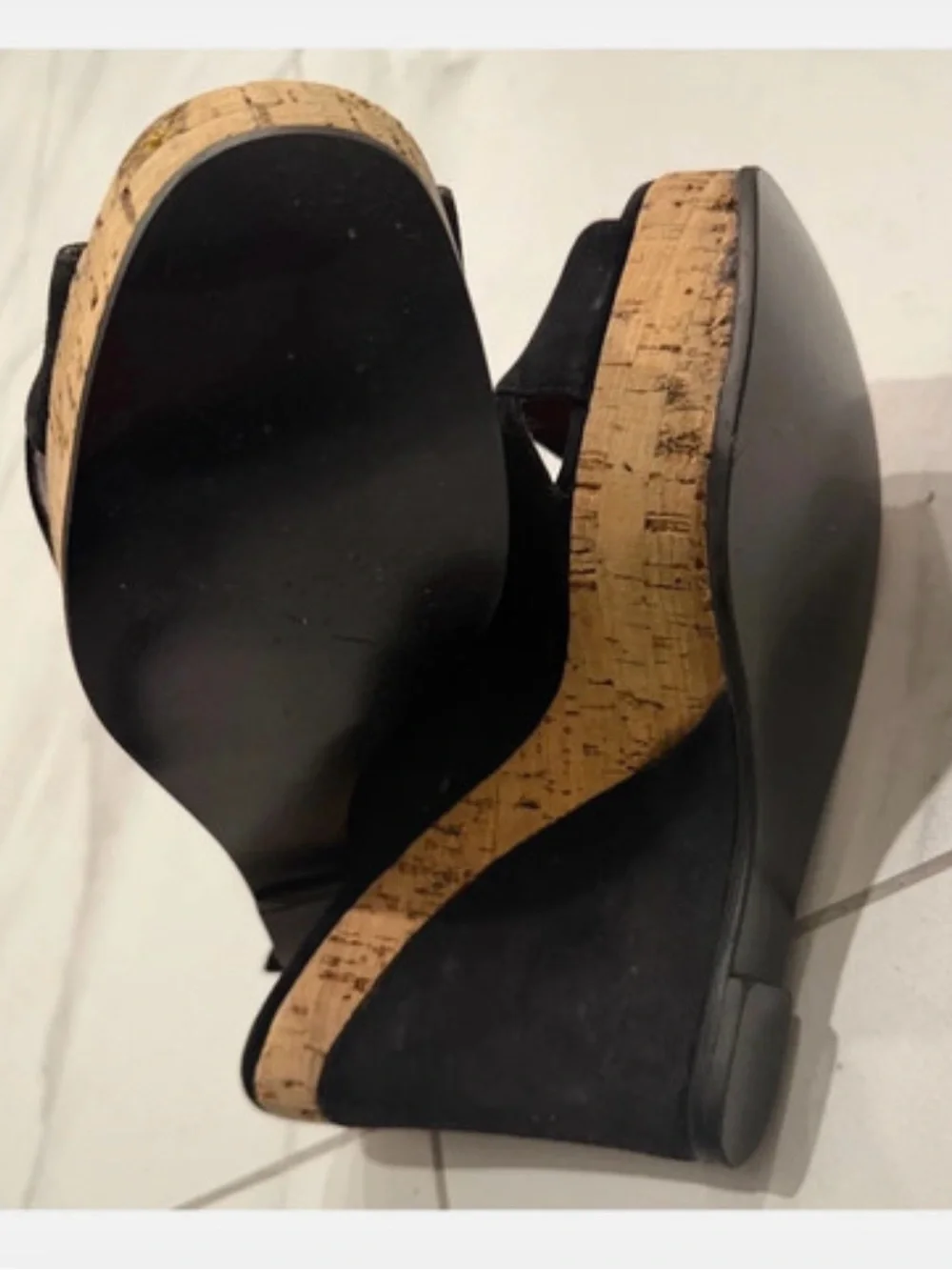 Alaia Black Cork Wedge Slingback Sandals
